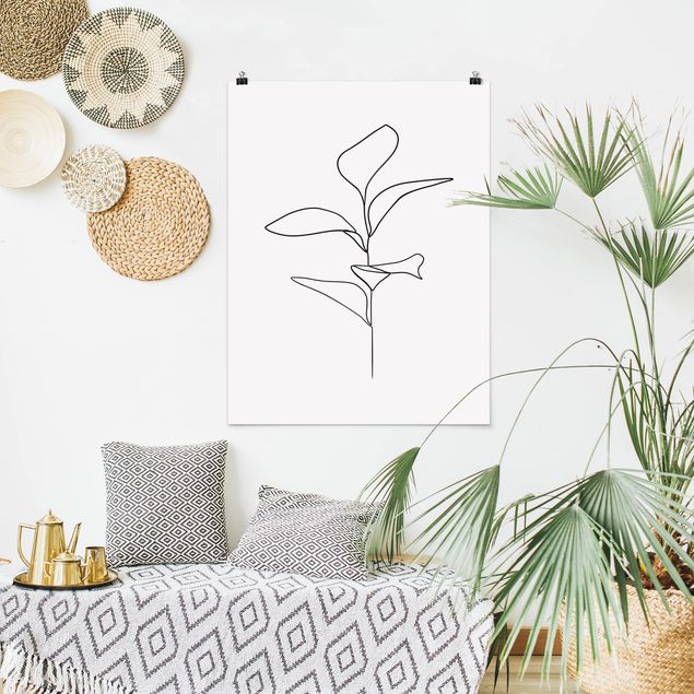 Poster schwarz-weiß Line Art Pflanze Blätter Schwarz Weiß