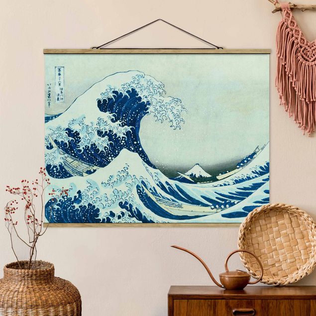 Stoffbild mit Posterleisten - Katsushika Hokusai - Die grosse Welle von Kanagawa - Querformat 4:3