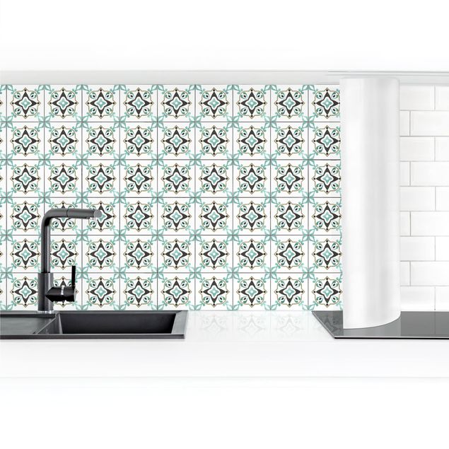 Küchenrückwand selbstklebend Fliesenspiegel braun-türkis