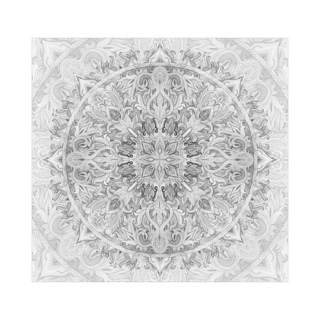 Duschrückwand - Mandala Aquarell Ornament Muster Schwarz-Weiß