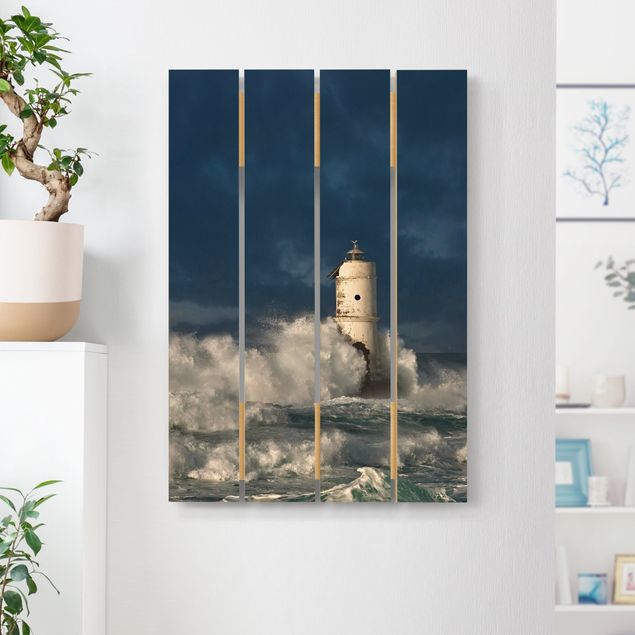Holzbilder Natur Leuchtturm auf Sardinien