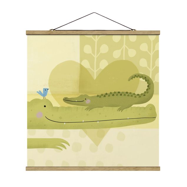 Stoffbild mit Posterleisten - Mama und ich - Krokodile - Quadrat 1:1