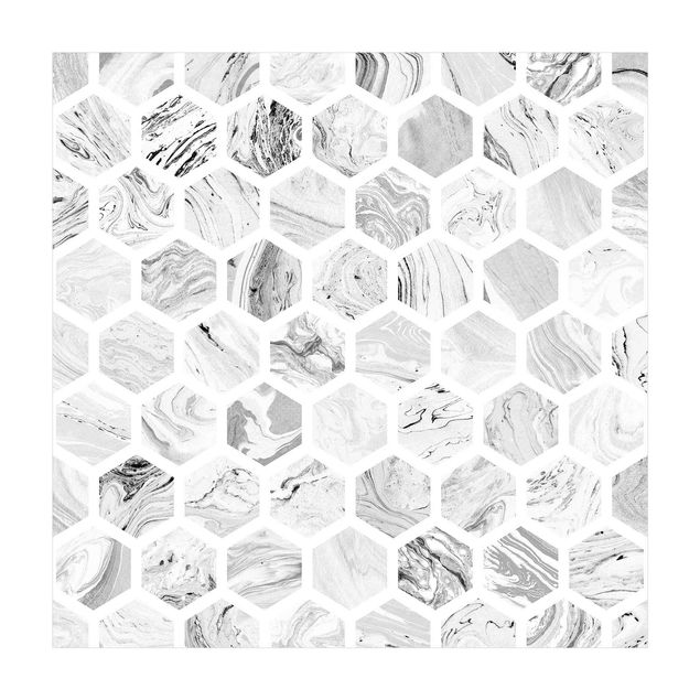 Vinyl-Teppich - Marmor Hexagone in Graustufen - Quadrat 1:1