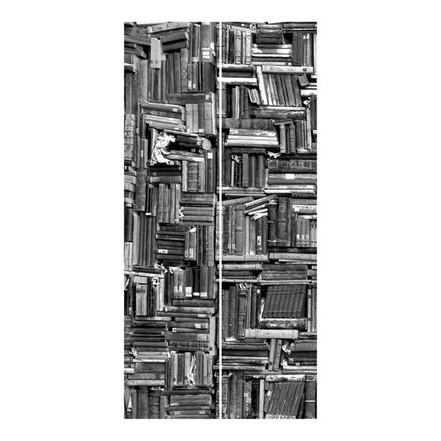 Schiebegardinen Set - Shabby Bücherwand schwarz weiß - Flächenvorhänge