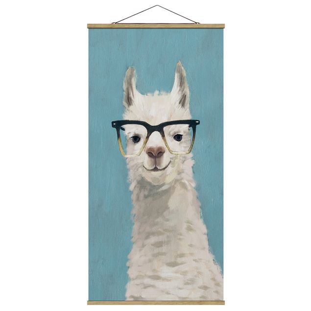 Stoffbild mit Posterleisten - Lama mit Brille IV - Hochformat 1:2