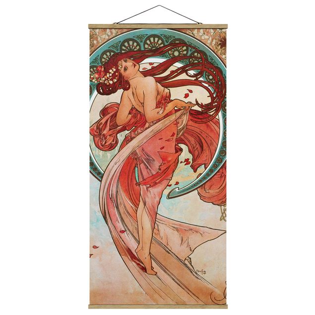 Stoffbild mit Posterleisten - Alfons Mucha - Vier Künste - Der Tanz - Hochformat 1:2