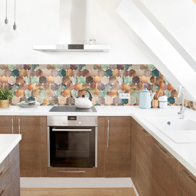Wandpaneele Küche Türkise Geometrie goldenes Art Deco II