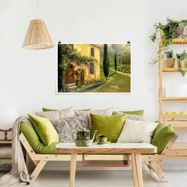 Poster Landschaft Italienische Landschaft - Zypresse