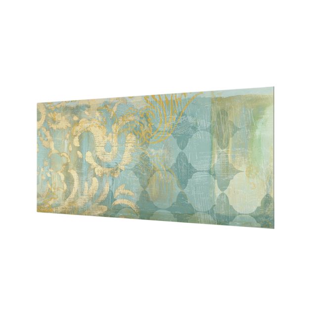 Spritzschutz Glas - Marokkanische Collage in Gold und Türkis - Querformat 2:1