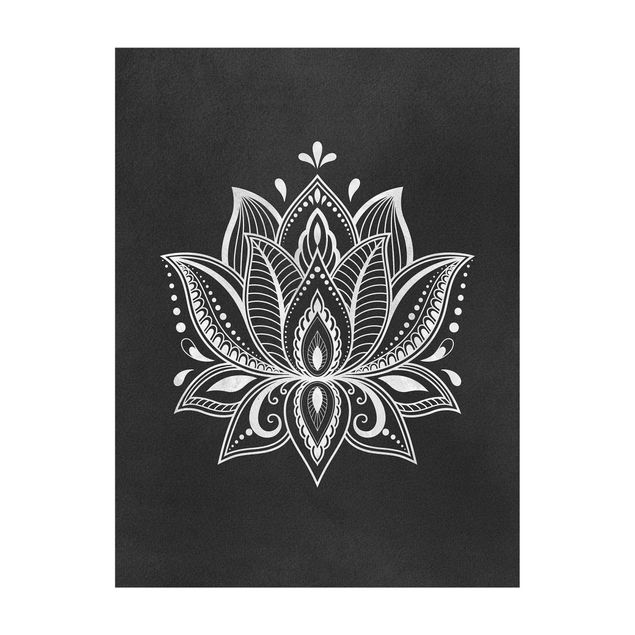 Teppich schwarz-weiß Lotus Illustration weiß schwarz