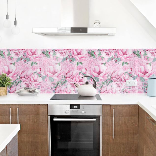 Küchenrückwand selbstklebend Rosa Blütentraum Pastell Rosen in Aquarell