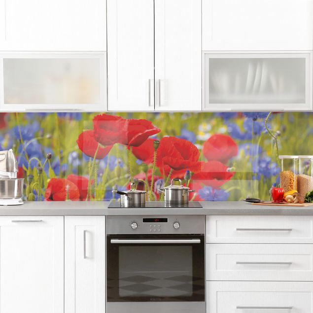 Küche Wandpaneel Sommerwiese mit Mohn und Kornblumen