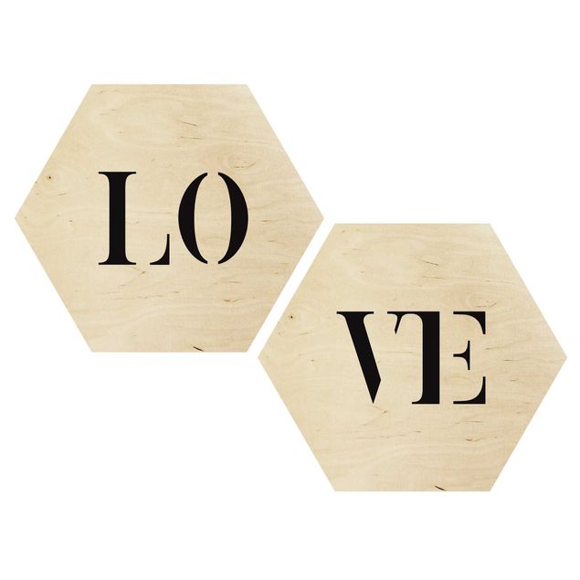 Hexagon Bild Holz 2-teilig - Buchstaben LOVE Schwarz Set I