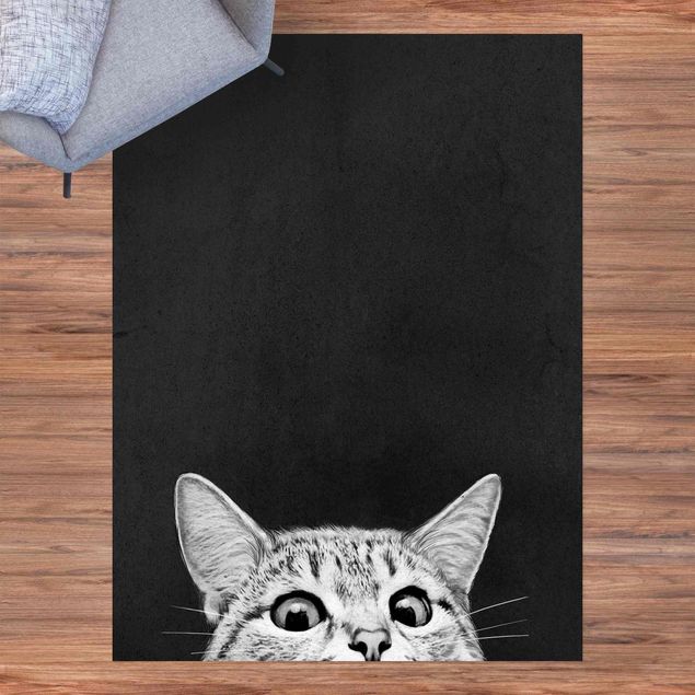 Balkon Teppich Illustration Katze Schwarz Weiß Zeichnung