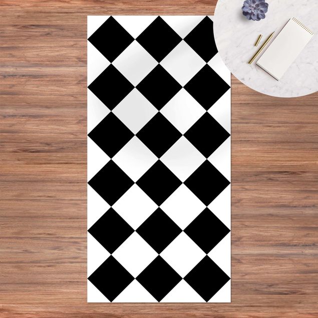 Teppich Outdoor Geometrisches Muster gedrehtes Schachbrett Schwarz Weiß