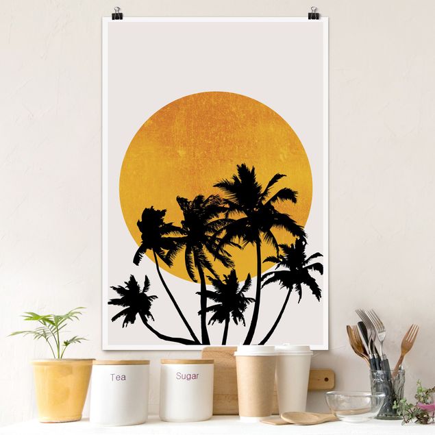 XXL Poster Palmen vor goldener Sonne