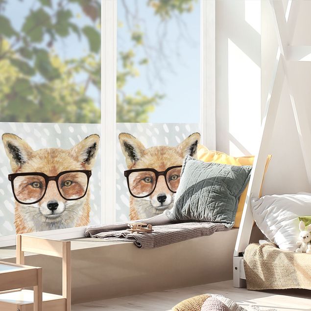Fensterbilder Folie Bebrillte Tiere - Fuchs