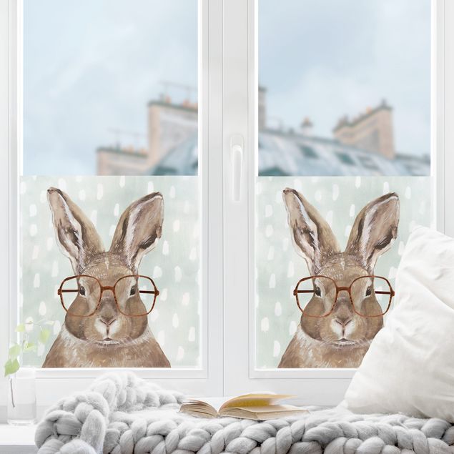 Fensterbilder Folie Bebrillte Tiere - Hase