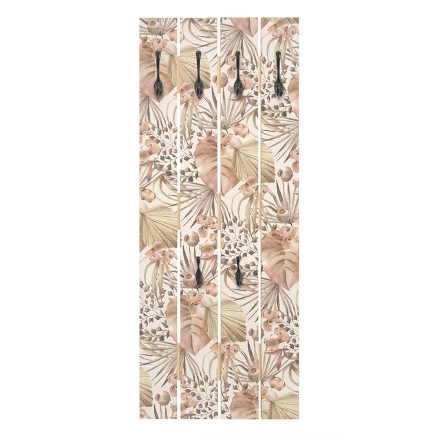 Wandgarderobe Holzpalette - Beige Palmenblätter