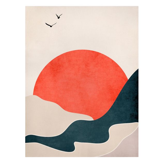 Kubistika Poster Berge in rotem Sonnenuntergang