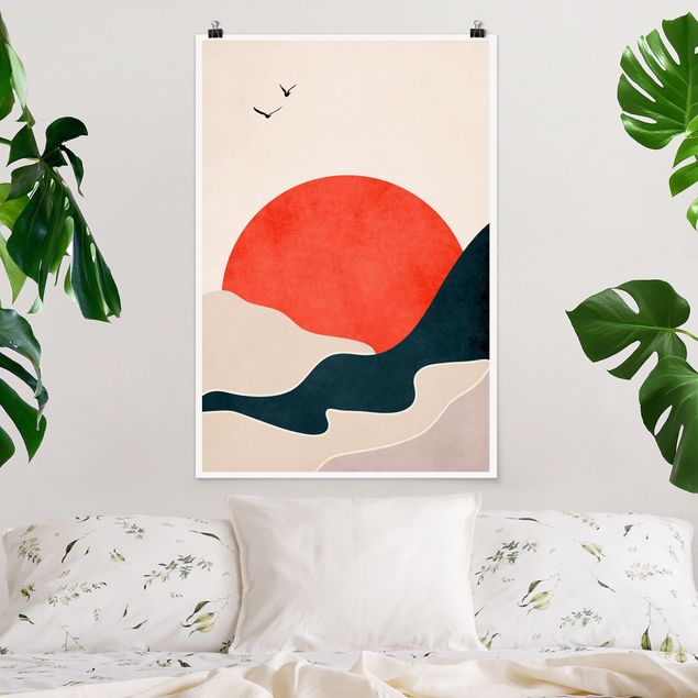 Poster Berge Berge in rotem Sonnenuntergang