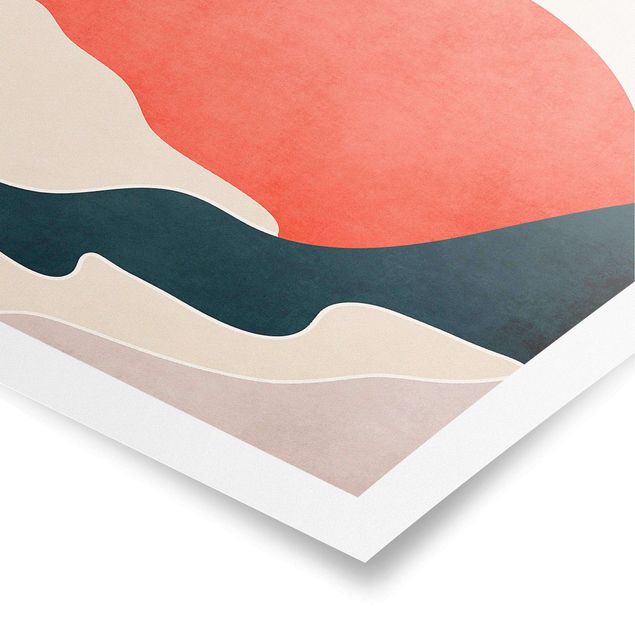 Kubistika Prints Berge in rotem Sonnenuntergang