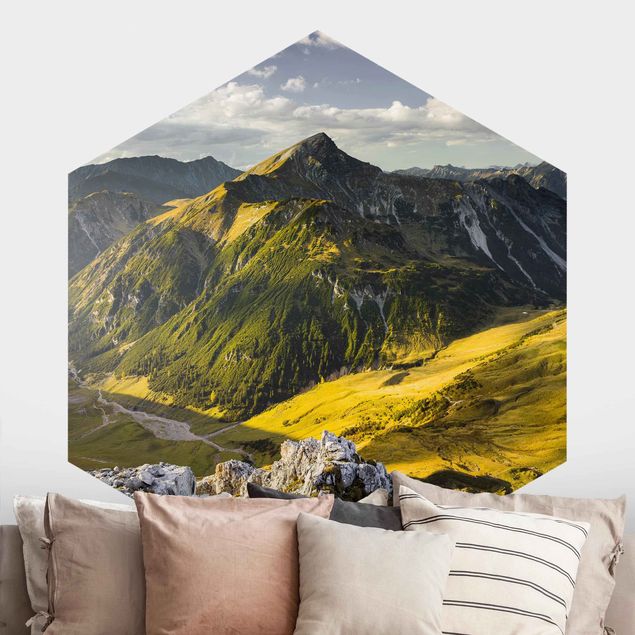 Tapete Landhausstil Berge und Tal der Lechtaler Alpen in Tirol