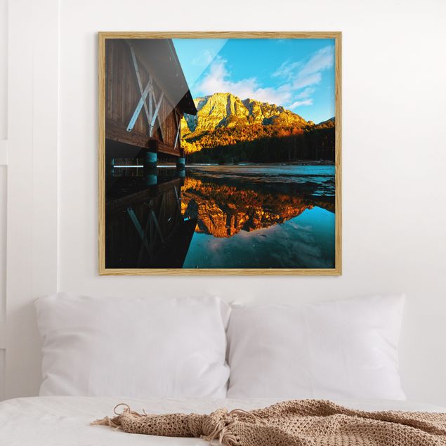 Moderne Bilder mit Rahmen Bergspiegelung in den Dolomiten