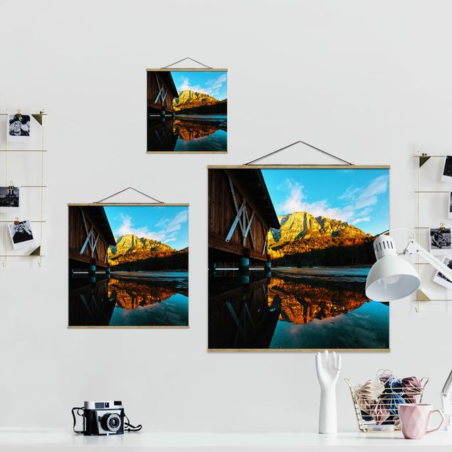 Stoffbild mit Posterleisten - Bergspiegelung in den Dolomiten - Quadrat 1:1