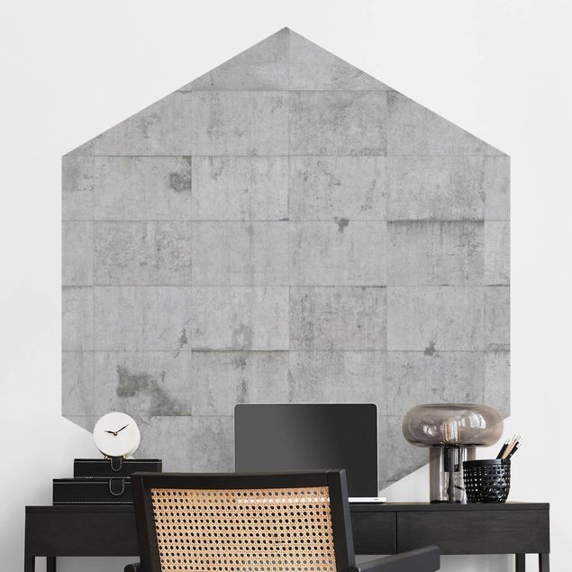 Hexagon Fototapete selbstklebend - Beton Ziegeloptik grau
