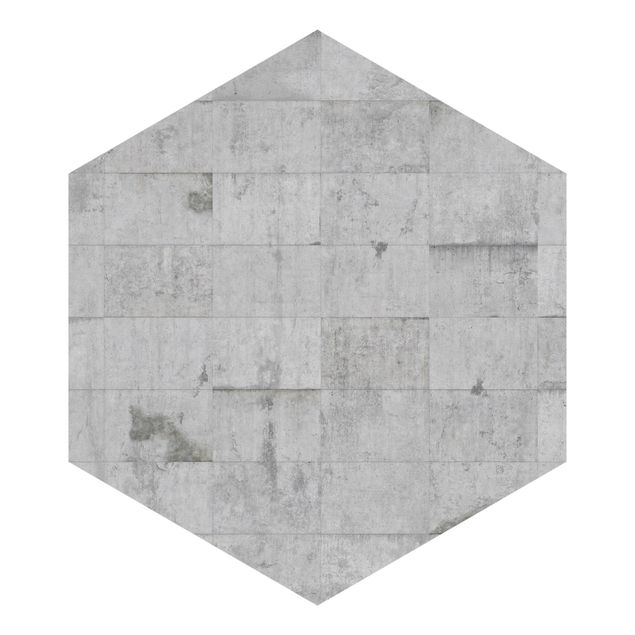 Hexagon Fototapete selbstklebend - Beton Ziegeloptik grau