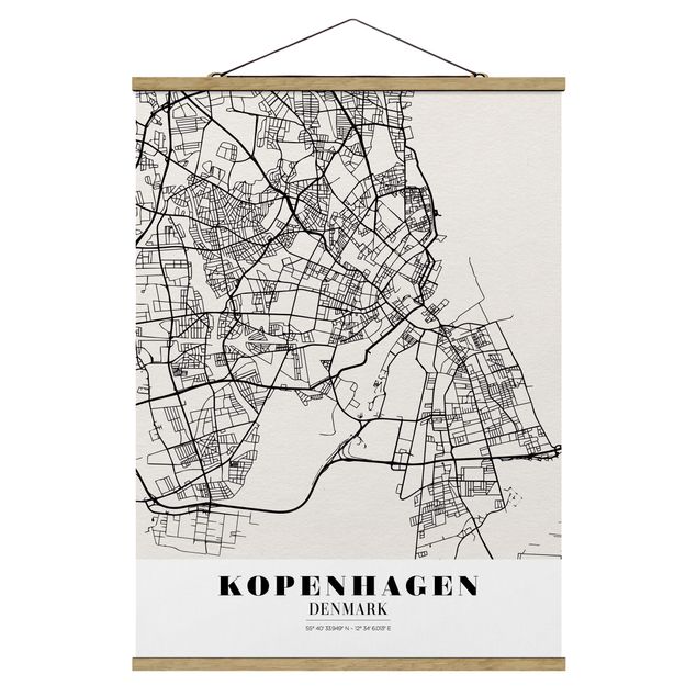Stoffbild mit Posterleisten - Stadtplan Kopenhagen - Klassik - Hochformat 3:4