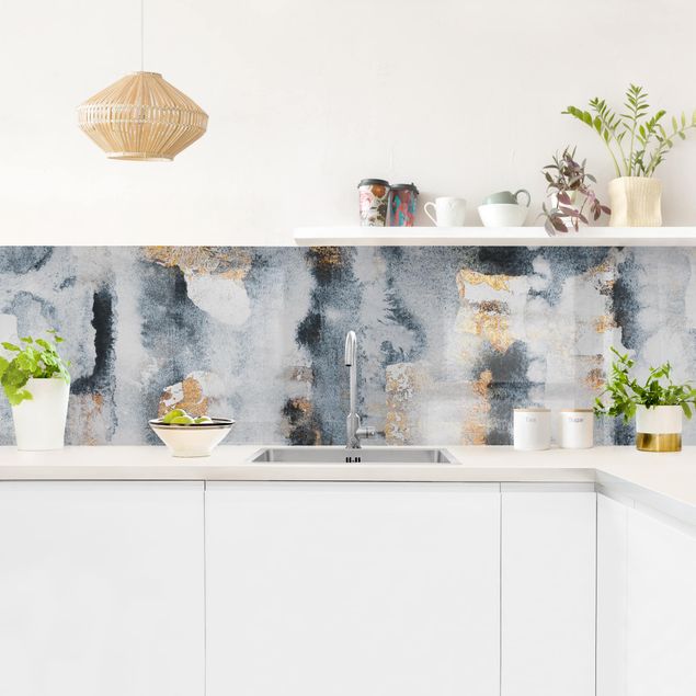 Wandpaneele Küche Abstraktes Aquarell mit Gold