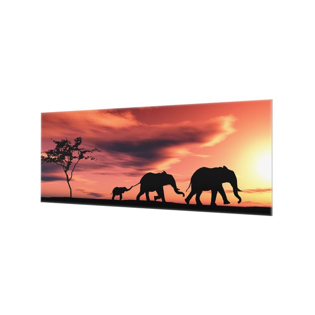 Spritzschutz Glas - Savannah Elefant Family - Panorama - 5:2