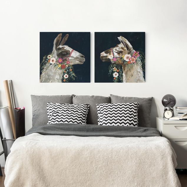 Wandbilder Lama mit Blumenschmuck Set I