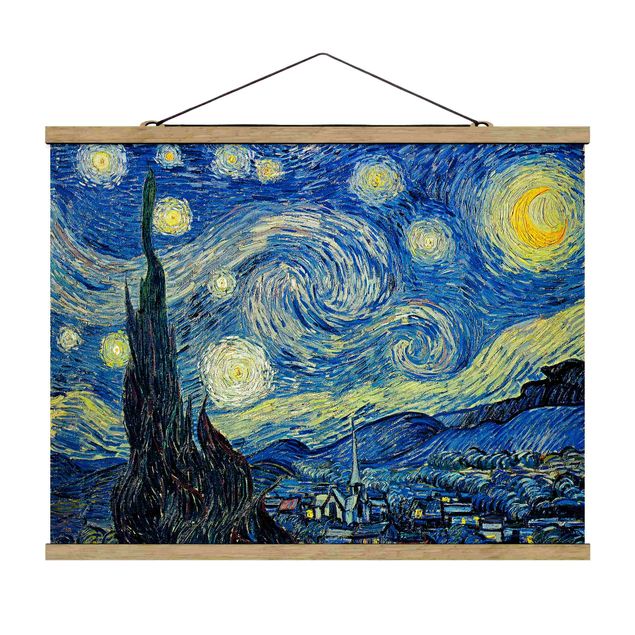 Stoffbild mit Posterleisten - Vincent van Gogh - Sternennacht - Querformat 4:3