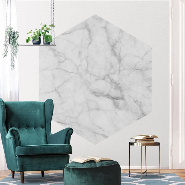 Hexagon Fototapete selbstklebend - Bianco Carrara