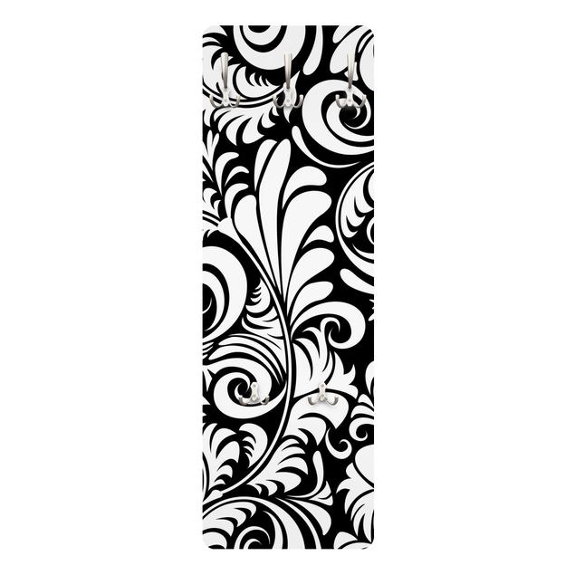 Garderobe - Black and White Leaves Pattern - Schwarz