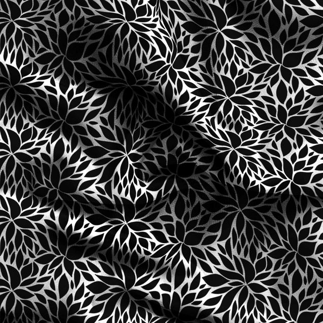 Vorhänge blickdicht Blätter in Schwarz Weiß