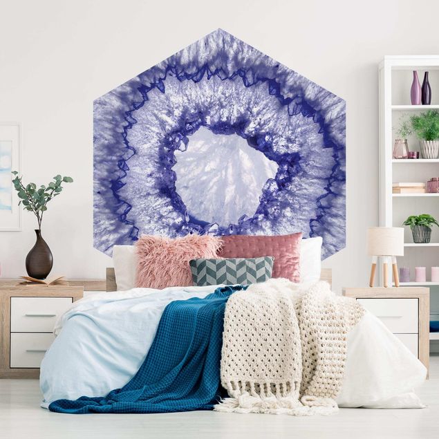 Hexagon Fototapete selbstklebend - Blau Lila Kristall