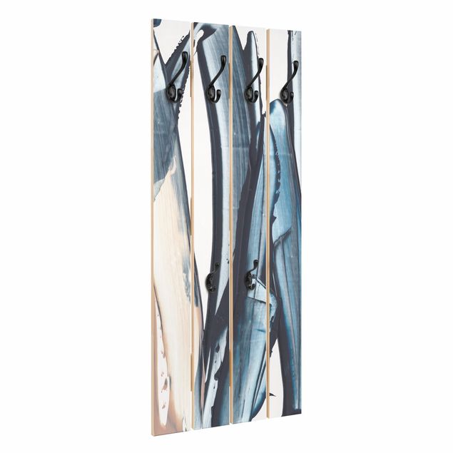 Wandgarderobe Holzpalette - Blau und Beige Streifen