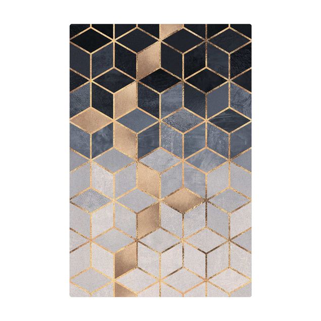 Kork-Teppich - Blau Weiß goldene Geometrie - Hochformat 2:3