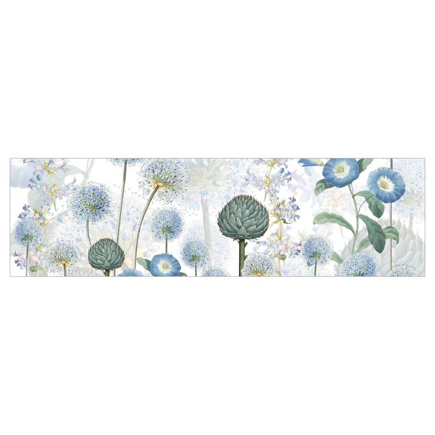 Küchenrückwand Motiv Blaue Alliumdolden im Wind