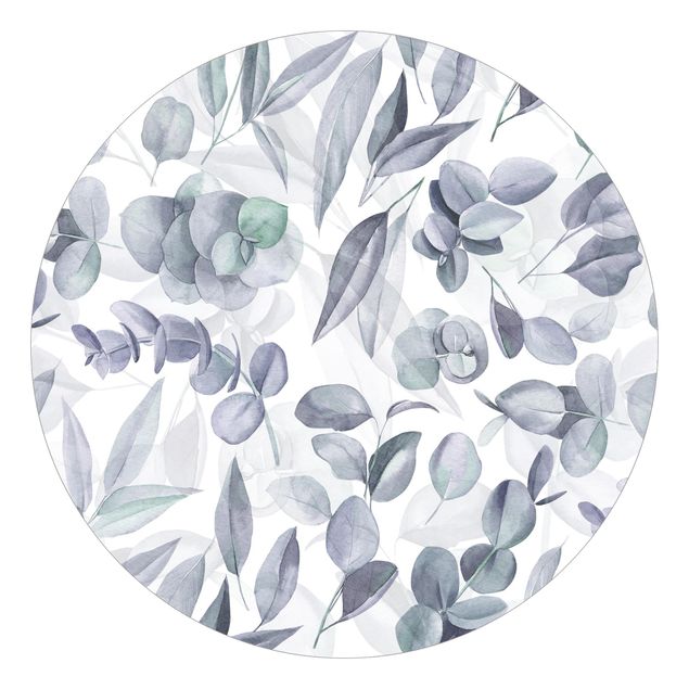 Design Tapeten Blaue Eukalyptus Aquarellblätter