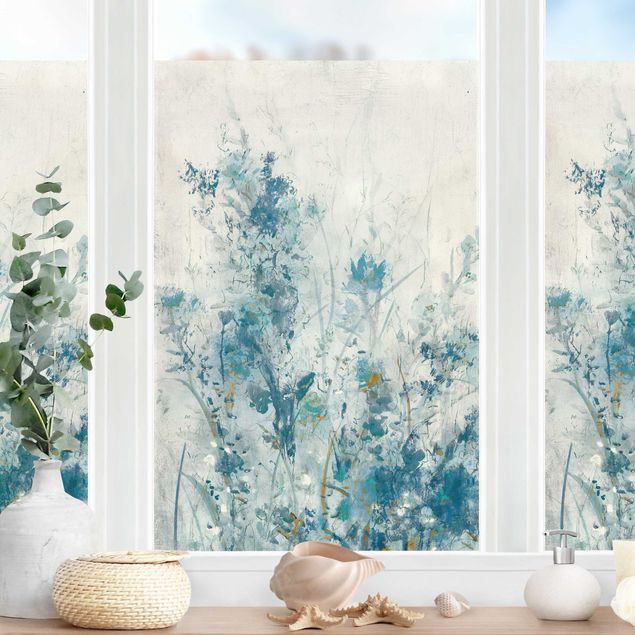 Fensterfolie Motiv Blumen Blaue Frühlingswiese I