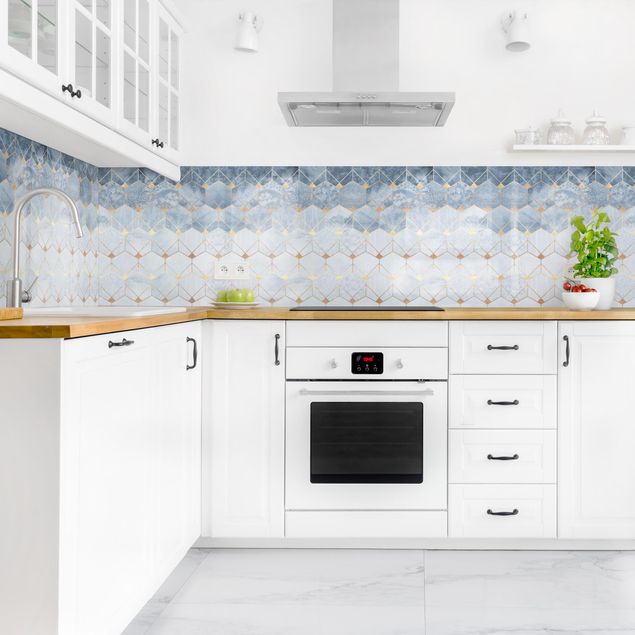 Küchenrückwand - Blaue Geometrie goldenes Art Deco II