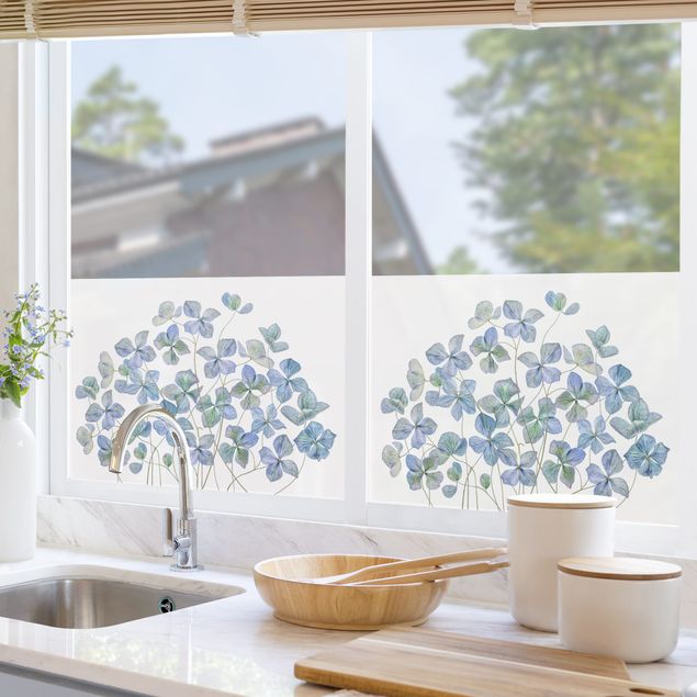 Klebefolie Fenster Blaue Hortensienblüten