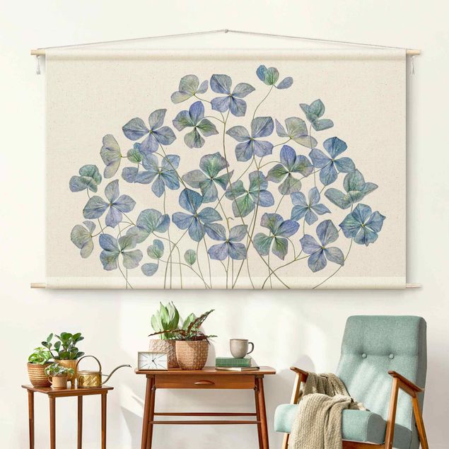 Wandbehang modern Blaue Hortensienblüten