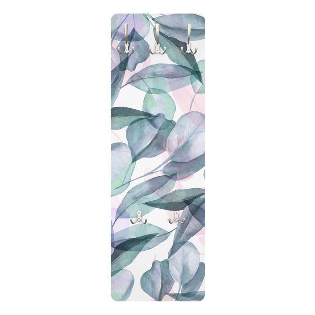 Garderobe - Blaue und Rosane Eukalyptus Aquarellblätter