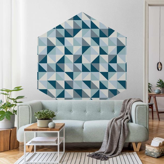 Design Tapeten Blaues Dreieck Muster
